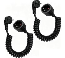 2 Stück Schutzkontakt Spiralverlängerung 0,6 m auf 2m dehnbares Spiral-Kabel mit Schutzkontaktwickelstecker & Schutzkontaktkupplung 230V/16A Schutzkontakt Verlängerung