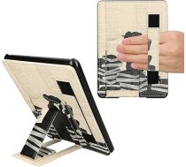 kwmobile Aizsargvāciņš saderīgs ar Amazon Kindle Paperwhite 11th Generation 2021 Case - Mākslīgās ādas vāciņš ar statīvu un siksniņu rokām - lasāmviela - Black Beige