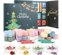 Aromatizētas sveces Adventes kalendārs 2025 ar dažādām tējas gaismas aromātiskajām svecēm, Adventes kalendāra smaržīgās tējas sveces, smaržīgās tējas gaismas Ziemassvētku dāvanu komplekts sievietēm, mātei, sievai, draudzenei