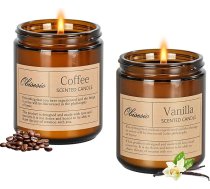 Aromatizēto sveču komplekts, 2 aromātisko sveču komplekts, kafijas un lavandas aromāts, kopējais degšanas laiks 40-50 stundas, aromātiskās sveces izgatavotas no dabīga sojas vaska, lieliska dāvana atpūtai un relaksācijai.
