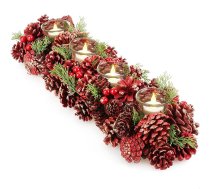 com-four® Adventes vainags, iegarenais sveču turētājs, Ziemassvētku, 4 svecēm, sveču turētājs, Adventes kompozīcija, XL Adventes sveču turētājs, galda rotājums (Adventes kompozīcija, sarkani konusi, 4 sveces)