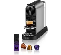 NESPRESSO DE'LONGHI CitiZ Platinum Titan oriģinālais kapsulu automāts, 4 tasīšu izmēri, karstā ūdens funkcija Americano, automātiskā izslēgšanās, 19 bāru spiediens, EN220.T kafijas automāts