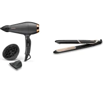 BaByliss Italian Air Pro 2200, pelēks, maiņstrāvas motors, 2200 W jauda, jonu tehnoloģija, 6719DE & Super Smooth 235 taisnotājs ar jonu tehnoloģiju 140°C - 235°C ST393E