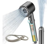 MEKO cietā ūdens filtra dušas galva ar 15 pakāpju filtru, 3+1 smidzināšanas režīmi, augstspiediena dušas galva un 1,5 m šļūtene, rokas masāžas dušas filtrs atlikušā hlora likvidēšanai (pelēks)