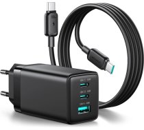 USB-A USB-C GaN 65 W tīkla lādētājs ar 100 W USB-C 1,2 m kabeli - melns