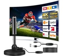 DVB-T2 iekštelpu antena ar pastiprinātāju - iekštelpu antena TV, DVB-T/T2, TV antena 4K UHD Full HD, 360° uztveršana līdz 500 km, bezmaksas raidītājs