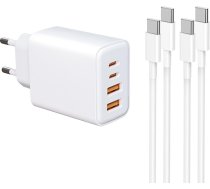 USB-C lādētājs ar 1,2 m un 2 m C-C kabeli, 4 pieslēgvietu lādētājs ar USB-C un USB-A, 40 W Quick Charge PD 3.0 strāvas adapteris USB barošanas avots iPhone 17/16/15/15/14/14/14/12/11/XS, G Alaxy, iPad, mobilajiem tālruņiem