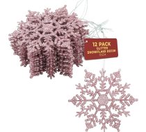 Festive Fix 12 x 10 cm gliteru sniegpārsliņas rozā krāsā - Ziemassvētku eglītes rotājums Ziemassvētkiem un dzimšanas dienai