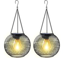 KagoLing Saules apgaismojums āra iekarināšanai, 2 metāla saules laternu komplekts ar retro lielu LED spuldzi, IP65 dārza rotājums, izturīgs pret laikapstākļiem, saules gaismas dārzam ar āķi un ķēdi terasei, zālienam, balkonam, pagalmam
