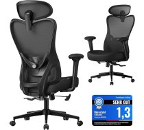 SONGMICS OBN066BH01 Ergonomisks biroja krēsls, datora krēsls, regulējams jostas un galvas balsts, maksimālā slodze 150 kg, regulējams augstums, tintes melns
