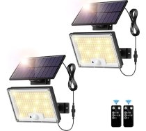 SIGRILL Saules apgaismojums ar kustības sensoru 172 LED, saules starmeši IP65 āra sienas apgaismojums, dārza apgaismojums ar 5 m kabeli, saules gaismas āra gaismām, garāžām (2 gab., silta gaisma)