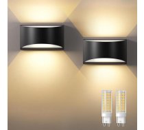 Sienas gaisma ar nomaināmu G9 LED lampu, silti balta, 3000 K, alumīnija LED sienas gaisma iekštelpās/āra, āra apgaismojums viesistabai dārzā, IP65 ūdensizturīgs sienas apgaismojums (melns, 2 gab.)