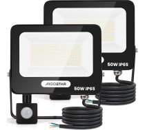Aigostar 50 W LED prožektors ar kustības sensoru āra apgaismojumam, 2 gabali, 4600 LM, 4000 K dabiski balta āra prožektors, IP65 ūdensizturīgs prožektors, prožektors iekštelpām, dārzam, pagalmiem, mājām, garāžām, dzīvokļiem