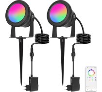 15 W RGB dārza LED gaisma ar zemes smaili, IP67 ūdensnecaurlaidīga Smart Spot Dimmable, 2 gabali dārza prožektors ar Bluetooth lietotni, dārza lampas kabeļa spraudnis, āra prožektors 12 V