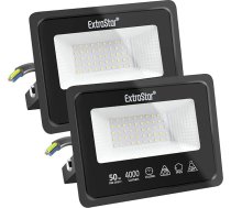 EXTRASTAR 50 W LED āra prožektors, 2 gabali, 4000 lm, 6500 K, vēsā baltā krāsā, īpaši spilgts āra prožektors, IP65 ūdensizturīgs LED prožektors, āra lampas dārzam, pagalmiem, garāžām, viesnīcām, sportam