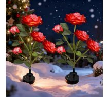 Saules lampas āra dārzam Pack of 2 Solar Lights Ziemassvētku dārza rotājumi ar 10 LED rožu gaismām, ūdensizturīgs saules dārza apgaismojums kāzām, krūmiem, zālieniem, žogiem, zālieniem (sarkans)