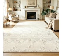 Capslpad moderns krēmkrāsas dzīvojamās istabas paklājs, 200 x 300 cm, liels, ar īsu pūru, mazgājams, ar 3D efektu, neslīdošs paklājs dzīvojamai istabai, zonai, guļamistabai, birojam, ēdamistabai