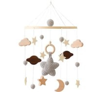 Bērnu gulta Mobile Baby Wind Chime, Mobile Baby Koka ar filca bumbiņām un mākoņiem Ornaments Bērnu istabas karājas gultas zvans Dāvana bērnu meitenēm vai zēniem, grabulis rotaļlieta (pelēks)