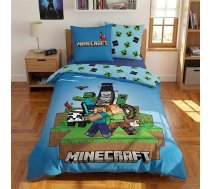 Minecraft bērnu gultasveļas komplekts - Segas pārvalks 140 x 200 cm + spilvendrāna 63 x 63 cm - 100 % poliesteris, īpaši mīksts - divpusējs dizains ar Stīvu, Aleksu un Creepers - Oeko-Tex Standard 100 sertificēts