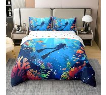 Homewish Niršanas kokvilnas gultasveļas komplekts 135 x 200 cm Coral Sage sega segu bērniem Zēni Meitenes Zemūdens jūras okeāna sporta zila zaļa gultas veļa Gultas komplekts Moderns guļamistabas dekors