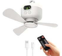 PORFOYO Griestu ventilators ar apgaismojumu, kempinga, kempinga ventilators ar gaismu, iebūvēts 8000 mAh akumulators, 3 ātrumi, USB uzlādējams, kempinga ventilators makšķerēšanai, pārgājieniem, brīvdabas apstākļiem