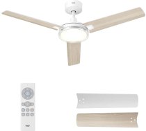 DREO griestu ventilators ar gaismu un tālvadības pulti, 52 collu balts griestu ventilators, 5 CCT krāsu temperatūras, 6 līmeņi, 6 ātrumi, klusais reversais līdzstrāvas motors, 1/4/8 stundu taimeris