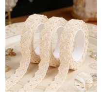 3 ruļļi pašlīmējošas mežģīnes, 6 m mežģīņu lentes robeža, pašlīmējoša vintage mežģīņu apdare, dekoratīvā lenta kāzām, dāvanu kastītei, albumam, DIY amatniecības darbiem (bēšs - A)