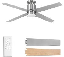 Ohniyou Griestu ventilatori ar tālvadības pulti, 52 collu zema profila griestu ventilators ar gaismu, 4 lāpstiņas, 6 ātrumi, guļamistabai Dzīvojamā istaba iekštelpās