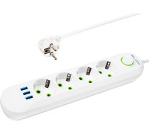 98-225# Tīkla pagarinātājs ps-450 4 ligzdas 3xusb 5m balts 3x1mm