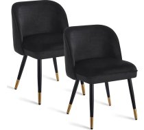 Set of 2 Dining Room Chairs with Spring Seat, Velvet Cover & Ergonomic Backrest - Upholstered Chairs with Sturdy Metal Legs, Black/Gold, Load Capacity up to 150 kg (Black, Set of 2)