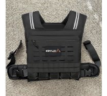 KRYLIX regulējama svara veste (0–18 kg) – melnā kamuflāžas krāsā ar noņemamiem svariem, paredzēta pārgājieniem un spēka treniņiem