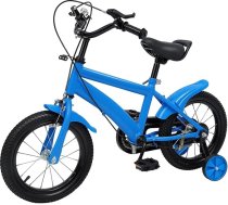 14 collu bērnu velosipēds 3–6 gadus veciem bērniem, regulējams augstumā, ar palīgritentiņiem, ķēdes aizsargu, divkāršo bremžu sistēmu, zēniem un meitenēm, zils/melns