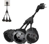 Pagarinātājs ar 3 Schuko kontaktligzdām, IP44 ūdensizturīgs āra, dārza, mājas, virtuves un biroja vajadzībām, melns strāvas kabelis līdz 250 V/16 A kā trīskārša kontaktdakša ar aizsargkontaktu