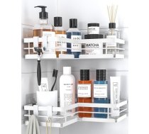 Kitsure dušas plaukti bez urbšanas - 2 izturīgu dušas plauktu komplekts bez urbšanas, ar ātru iztukšošanu, nerūsējošu apdari un izturīgu līmējošu stiprinājumu vannas istabai, 22,0 x 22,0 x 5,0 cm, balts