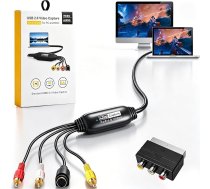 Convertitore VHS ciparu formātā, USB 2.0 video uztveršanas karte, 1080P VHS uz ciparu pārveidotājs ar Scart/AV adapteri datoram, TV atskaņotājam, videokamerai, saderīgs ar Mac OS vai Windows