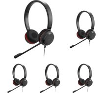 Jabra Evolve 20 SE Stereo austiņas - Microsoft Teams sertificētas austiņas VoIP softphone ar pasīvo trokšņu slāpēšanu - USB-A kabelis ar zvanu vadību - melnas (5 gabali)