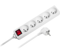 Pagarinātājs 5 kontaktligzdas 3m vācu tipa ar slēdzi (3x1,5mm), balts