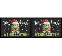 MoonWorks® Fußmatte Grinch Weihnachten mit Anti Spruch Ich Hasse Menschen Sarkasmus Ironie rutschfest & waschbar Schwarz 60x40cm (Packung mit 2)