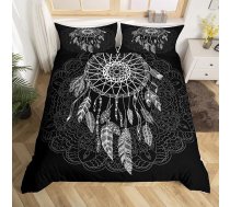 Homemissing Boho Dreamcatcher sega segu komplekts 135 x 200 cm Bērnu bohēmas sapņu ķērājs sega segu segu zēniem meitenes melns balts elpojošs sega sedz 2 gab Zips