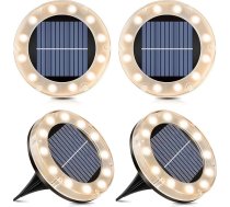 Saules grīdas gaisma, silti balta, 12 LED, saules gaisma āra gaismām, 4 LED saules dārza gaismas, IP65 ūdensizturīga grīdas gaisma, saules gaisma, dārzs, āra gaisma piebraucamajam ceļam, zālienam, celiņam, terasei, terasei