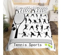 Loussiesd Tenisa sporta gultas veļas komplekts 135 x 200 cm Sporta gultas komplekts bērniem, zēniem, pusaudžiem 3D bumbiņu sega, kas elpojošs Tenisa spēles, melns, balts, sacensību spēļu telpu apdare