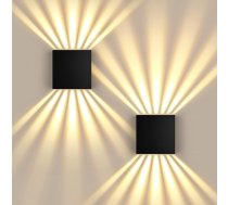 LED sienas lampas iekštelpās/āra IP67, sienas lampas no alumīnija, uz augšu uz leju, 3000 K silti balta, 12 W, modernas sienas lampas dzīvojamai istabai, guļamistabai, koridoram un kāpnēm, 2 gabali - melns