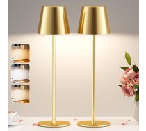 Bezvadu galda lampa, LED galda lampa, ar akumulatoru, aptumšojama, 2 komplekti ar 3 krāsu temperatūrām, nepārtraukti aptumšojama, pieskāriena lampa ar USB-C uzlādējamu uzlādi āra naktsgaldiņam, pusdienu galdam, kempingam (zelta)
