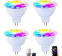 Wixann MR16 GU5.3 LED Smart RGB spuldze, 5 W, 12 V, 3000 K, maigi silti balta, GU5.3 Bi-Pin pamatne, 40 grādu punktveida apgaismojums ainavu margu lampām iekštelpās un ārpus telpām (4 gabali)