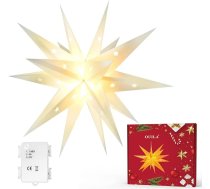 OUILA Ziemassvētku zvaigzne 3D gaismas zvaigzne, diametrs 45 cm LED apgaismota Ziemassvētku zvaigzne, darbināma ar akumulatoru un taimeri Ziemassvētku dekorēšanai Āra iekštelpu dekoratīvās gaismas Ziemassvētku eglīšu dekorēšanai 3000 K