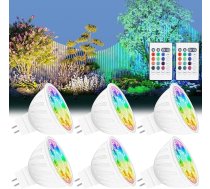GU5.3 LED 12V Ziemassvētku un Jaungada gaismu spuldzes, GU5.3 LED krāsu maiņas un izplūšanas režīms, RGB + balta 2700K-6000K, 5W 35W ekvivalents, MR16 LED spuldzes ar tālvadības pulti, 6 gab. komplektā