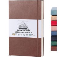BEECHMORE BOOKS A3 skiču burtnīca (29,7 x 42 cm) - Vegan Leather Hardcottage, 160 lappuses, 160 g/m² | Perforēta, tukša skiču burtnīca, dāvanu kaste, aizmugurējā kabata, grāmatzīmes lente