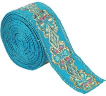 GORGECRAFT Mežģīņu lenta ar etnisko izšuvumu 7 m 45 mm Vintage stila ģeometriskā žakarda metāliska tirkīza krāsaina ziedu lentes austs apdares apdare DIY šūšanas piederumi dāvanu iepakojuma somu izgatavošanai