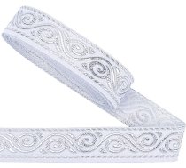 GORGECRAFT 7 metru žakarda lenta etniskā stilā, 2 cm plata, vintage mežģīņu apdare ar metālisku izšuvumu un ziedu rakstu, austs audums šūšanai, apģērbiem, aizkariem, dāvanu iesaiņošanai, balts