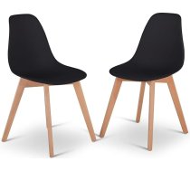 Raburg Kitchen Chairs Set of 2 - Ergonomic Plastic Dining Room Chairs, Wooden Legs Beech in Natural, Easy to Clean & Stable, in Scandinavian Design, Lino, Black